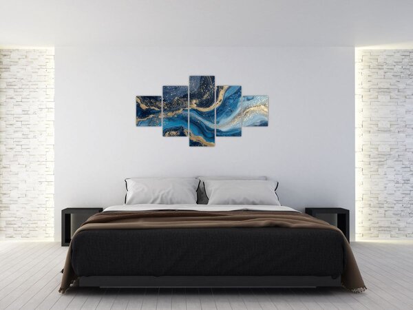 Obraz - Modrozlatý abstraktní mramor (125x70 cm)