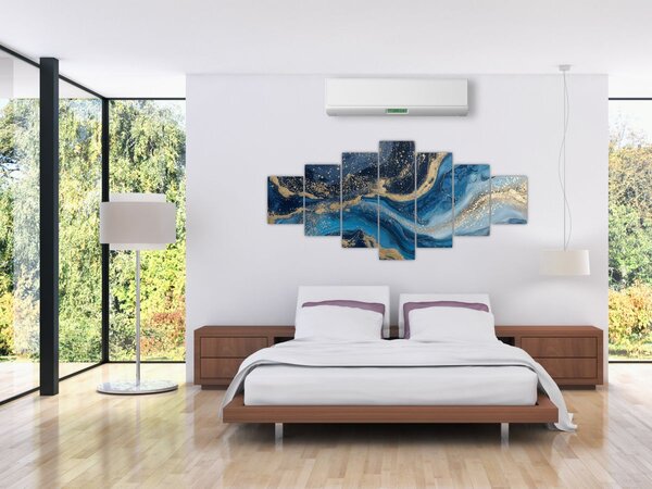 Obraz - Modrozlatý abstraktní mramor (210x100 cm)