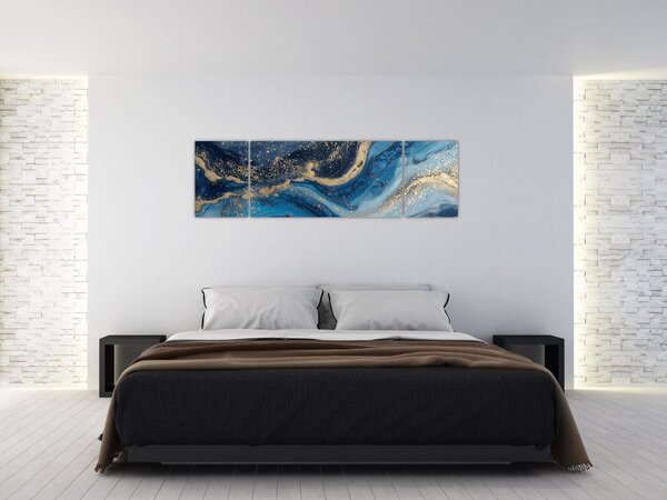 Obraz - Modrozlatý abstraktní mramor (170x50 cm)