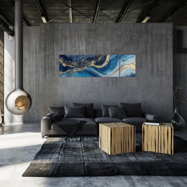 Obraz - Modrozlatý abstraktní mramor (170x50 cm)