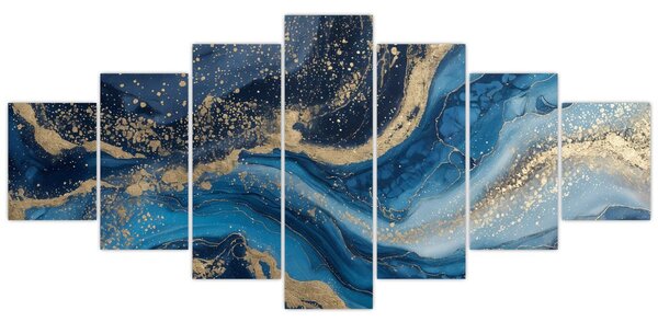 Obraz - Modrozlatý abstraktní mramor (210x100 cm)