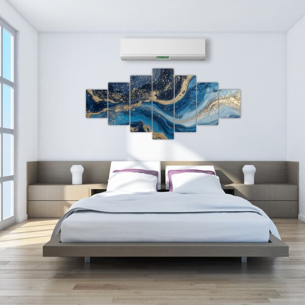 Obraz - Modrozlatý abstraktní mramor (210x100 cm)