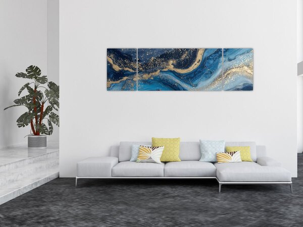 Obraz - Modrozlatý abstraktní mramor (170x50 cm)
