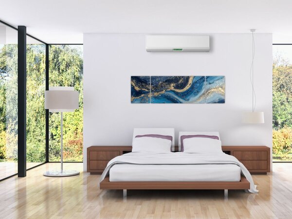 Obraz - Modrozlatý abstraktní mramor (170x50 cm)