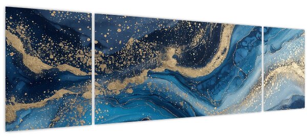Obraz - Modrozlatý abstraktní mramor (170x50 cm)