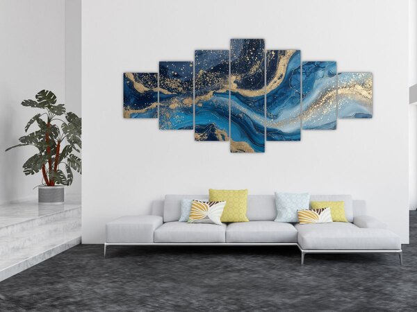 Obraz - Modrozlatý abstraktní mramor (210x100 cm)