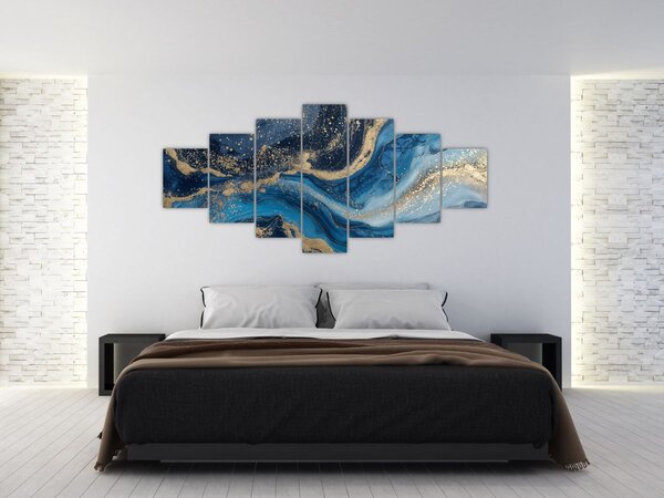 Obraz - Modrozlatý abstraktní mramor (210x100 cm)