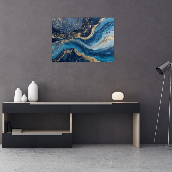 Obraz - Modrozlatý abstraktní mramor (70x50 cm)