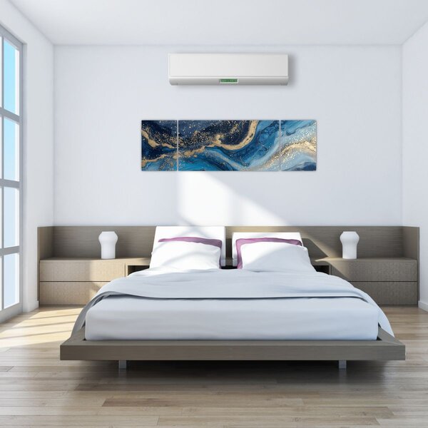 Obraz - Modrozlatý abstraktní mramor (170x50 cm)