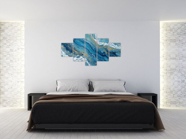 Obraz - Bleděmodrý mramor se zlatem II. (125x70 cm)