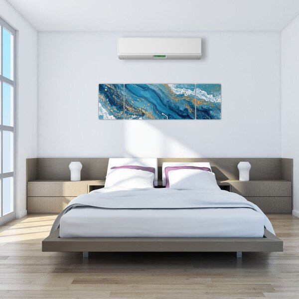 Obraz - Bleděmodrý mramor se zlatem II. (170x50 cm)