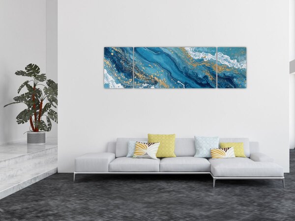 Obraz - Bleděmodrý mramor se zlatem II. (170x50 cm)