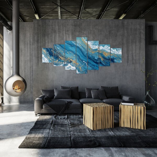 Obraz - Bleděmodrý mramor se zlatem II. (210x100 cm)