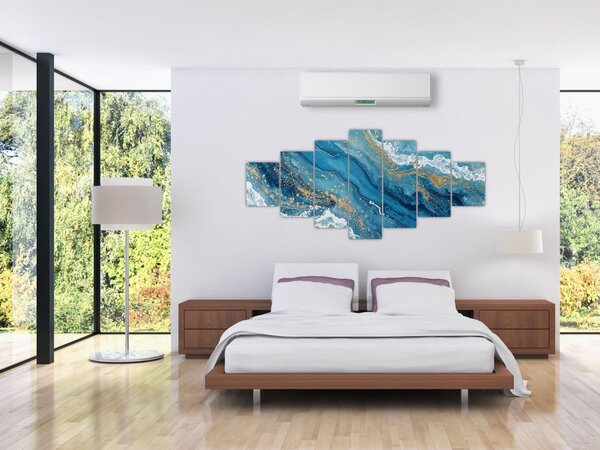 Obraz - Bleděmodrý mramor se zlatem II. (210x100 cm)