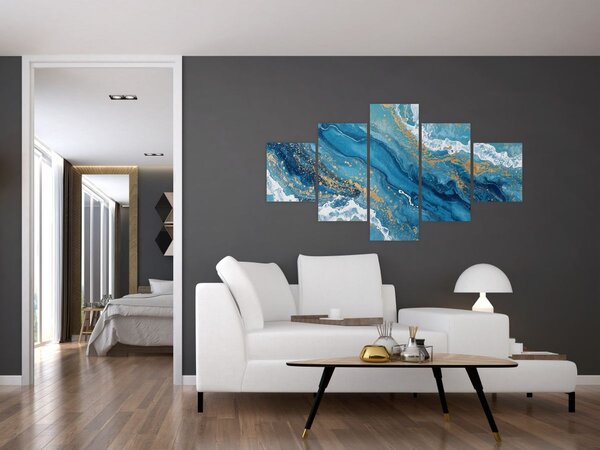 Obraz - Bleděmodrý mramor se zlatem II. (125x70 cm)