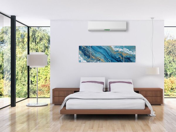 Obraz - Bleděmodrý mramor se zlatem II. (170x50 cm)