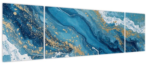 Obraz - Bleděmodrý mramor se zlatem II. (170x50 cm)