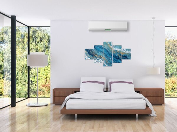 Obraz - Bleděmodrý mramor se zlatem II. (125x70 cm)