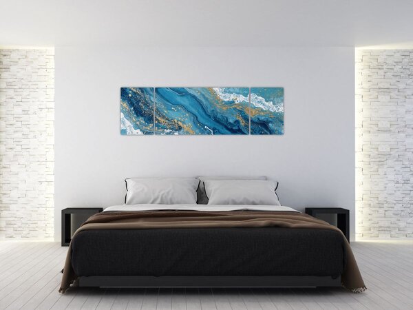 Obraz - Bleděmodrý mramor se zlatem II. (170x50 cm)
