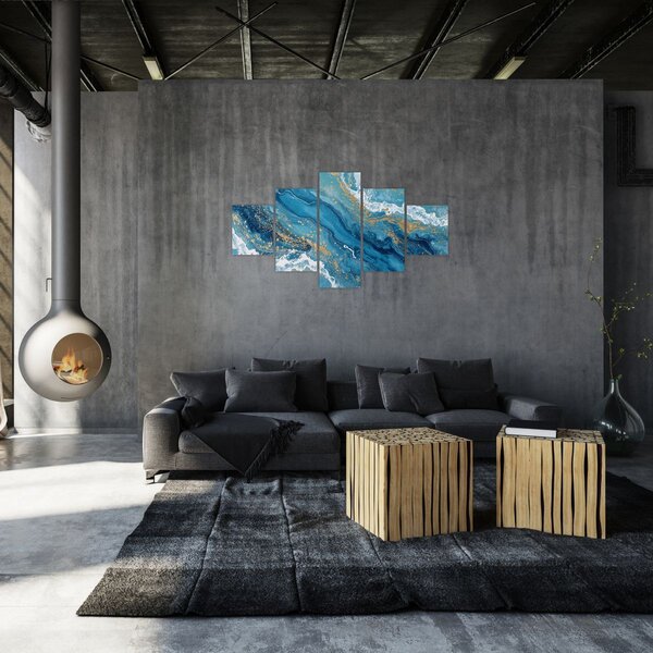 Obraz - Bleděmodrý mramor se zlatem II. (125x70 cm)