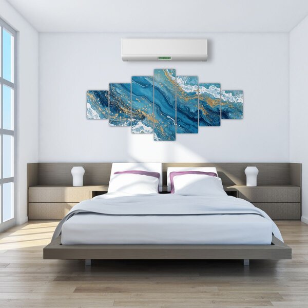 Obraz - Bleděmodrý mramor se zlatem II. (210x100 cm)