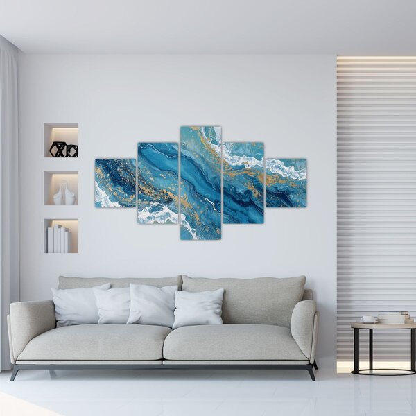 Obraz - Bleděmodrý mramor se zlatem II. (125x70 cm)
