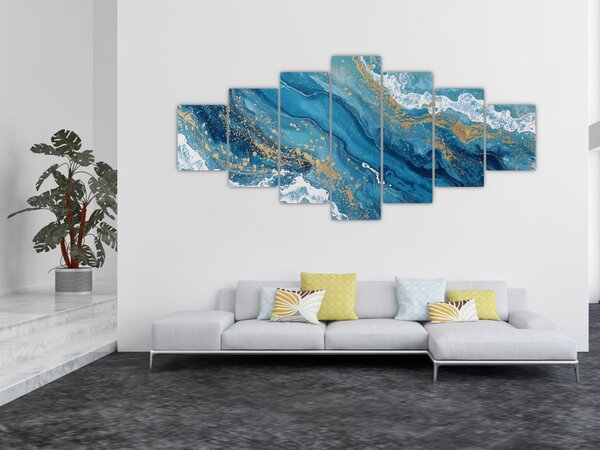 Obraz - Bleděmodrý mramor se zlatem II. (210x100 cm)
