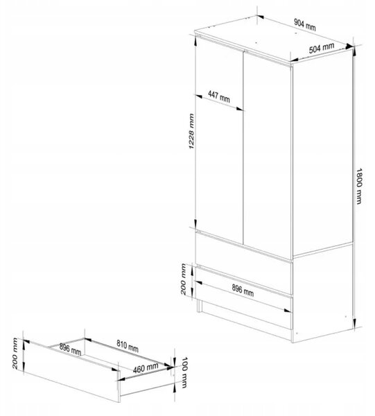 Šatní skříň S90 2D2SZ CLP - bílá/grafit