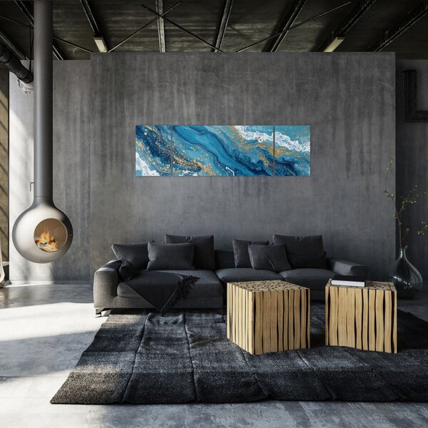 Obraz - Bleděmodrý mramor se zlatem II. (170x50 cm)