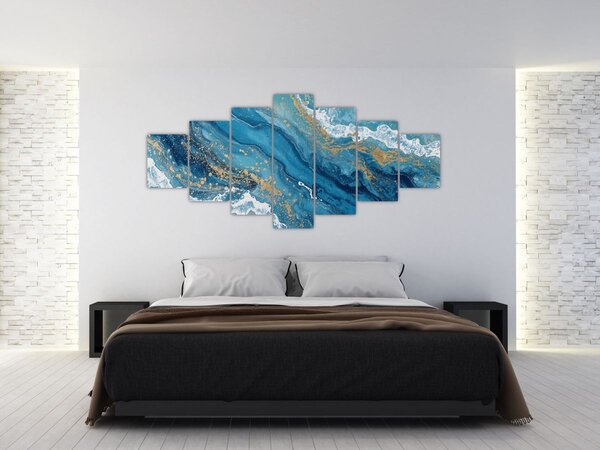 Obraz - Bleděmodrý mramor se zlatem II. (210x100 cm)