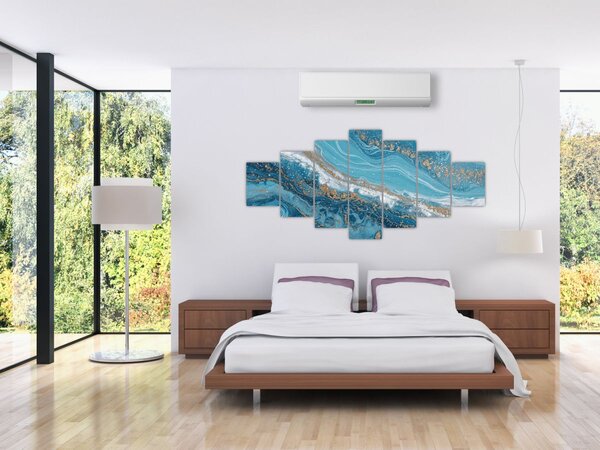 Obraz - Bleděmodrý mramor se zlatem I. (210x100 cm)
