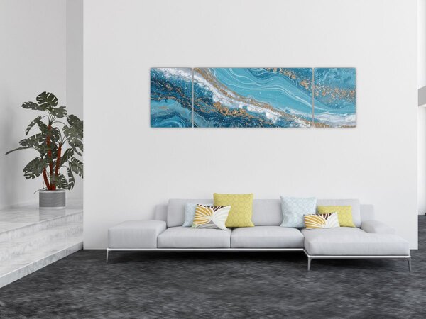 Obraz - Bleděmodrý mramor se zlatem I. (170x50 cm)