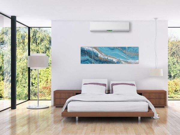 Obraz - Bleděmodrý mramor se zlatem I. (170x50 cm)