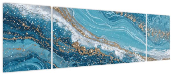 Obraz - Bleděmodrý mramor se zlatem I. (170x50 cm)