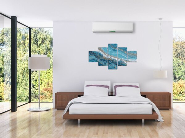 Obraz - Bleděmodrý mramor se zlatem I. (125x70 cm)