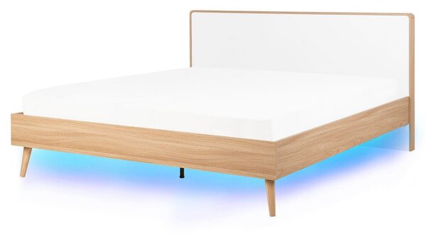 Manželská postel 160 cm SERVI (s roštem a LED osvětlením) (světlé dřevo). 1007524