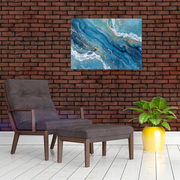 Obraz - Bleděmodrý mramor se zlatem II. (70x50 cm)