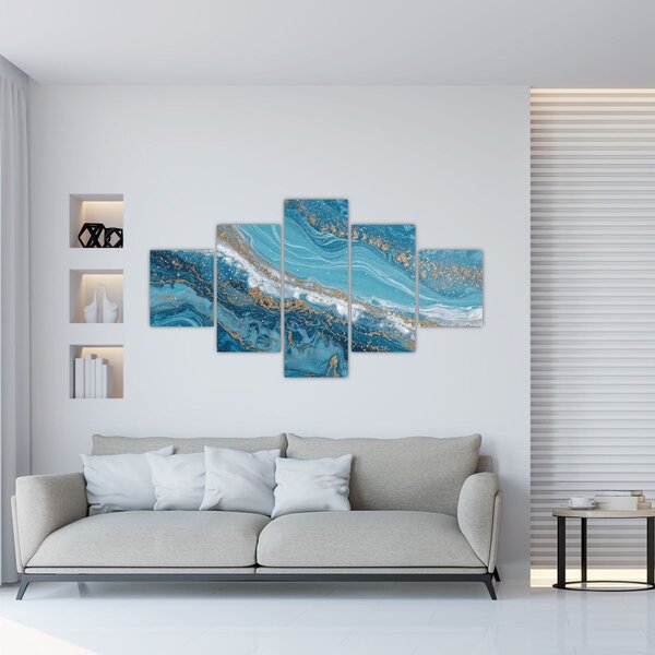 Obraz - Bleděmodrý mramor se zlatem I. (125x70 cm)