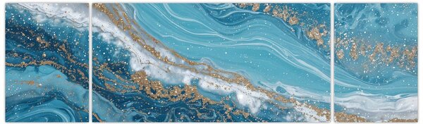 Obraz - Bleděmodrý mramor se zlatem I. (170x50 cm)
