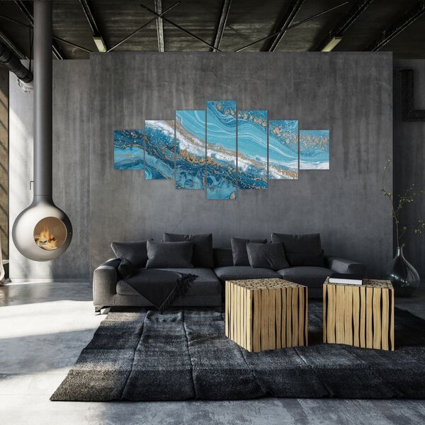 Obraz - Bleděmodrý mramor se zlatem I. (210x100 cm)