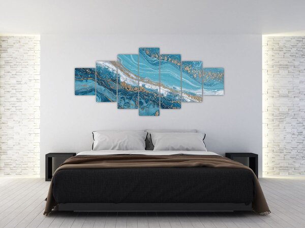 Obraz - Bleděmodrý mramor se zlatem I. (210x100 cm)
