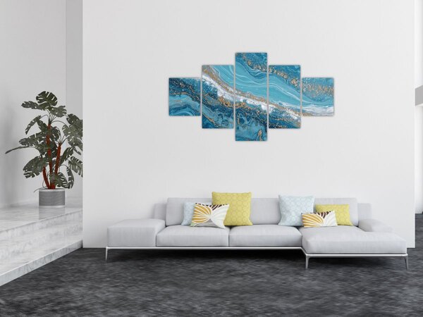 Obraz - Bleděmodrý mramor se zlatem I. (125x70 cm)