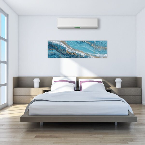 Obraz - Bleděmodrý mramor se zlatem I. (170x50 cm)