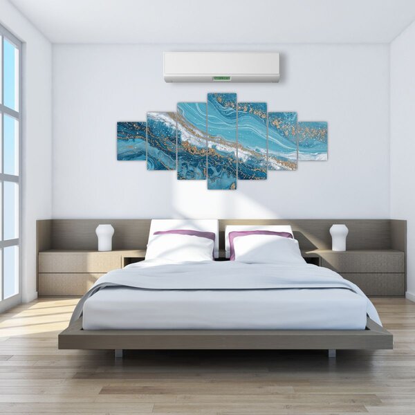 Obraz - Bleděmodrý mramor se zlatem I. (210x100 cm)