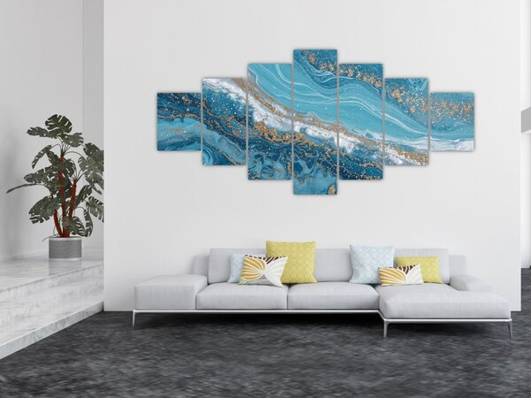 Obraz - Bleděmodrý mramor se zlatem I. (210x100 cm)