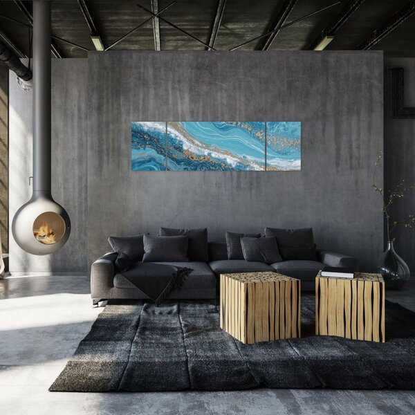 Obraz - Bleděmodrý mramor se zlatem I. (170x50 cm)