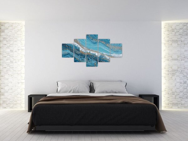 Obraz - Bleděmodrý mramor se zlatem I. (125x70 cm)