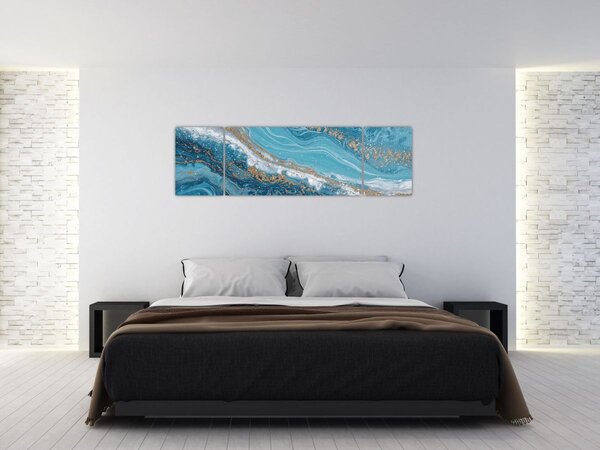 Obraz - Bleděmodrý mramor se zlatem I. (170x50 cm)