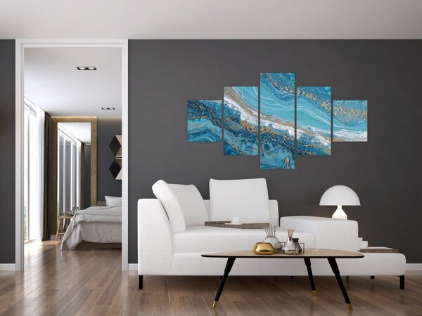 Obraz - Bleděmodrý mramor se zlatem I. (125x70 cm)