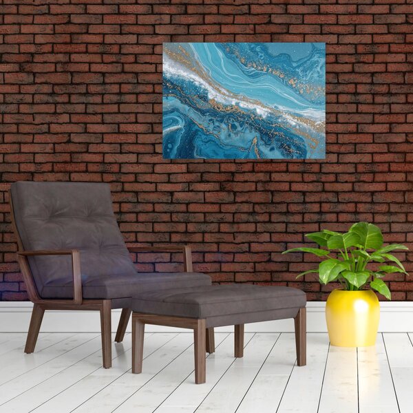 Obraz - Bleděmodrý mramor se zlatem I. (70x50 cm)